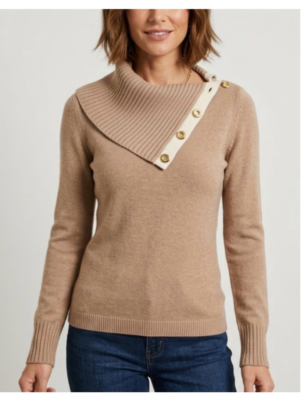 Women's Banana Republic Cowl Neck Sweater Beige White Size S 2022